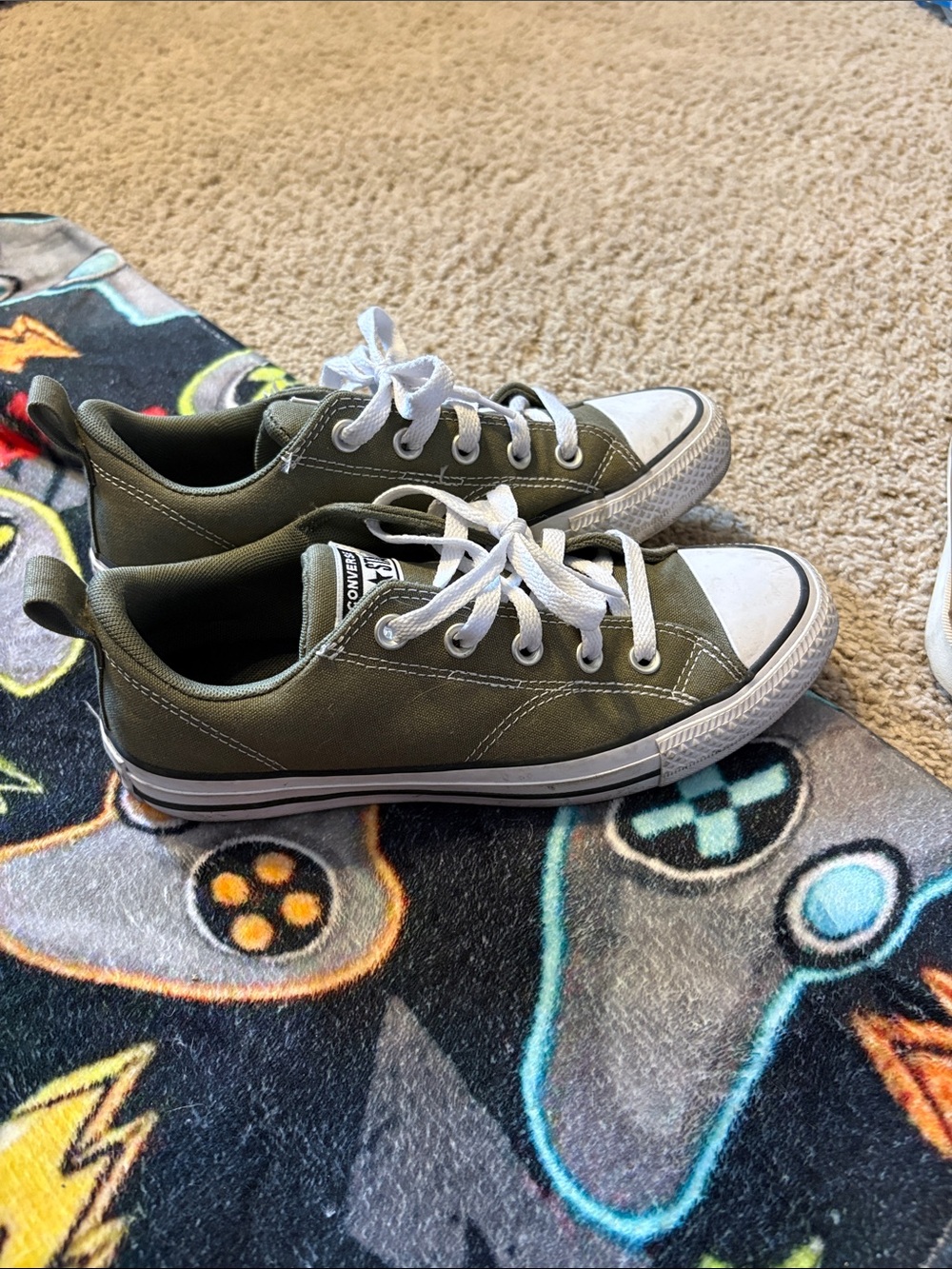 Converse Kids Low Top Sneakers in Olive Green with White Accents